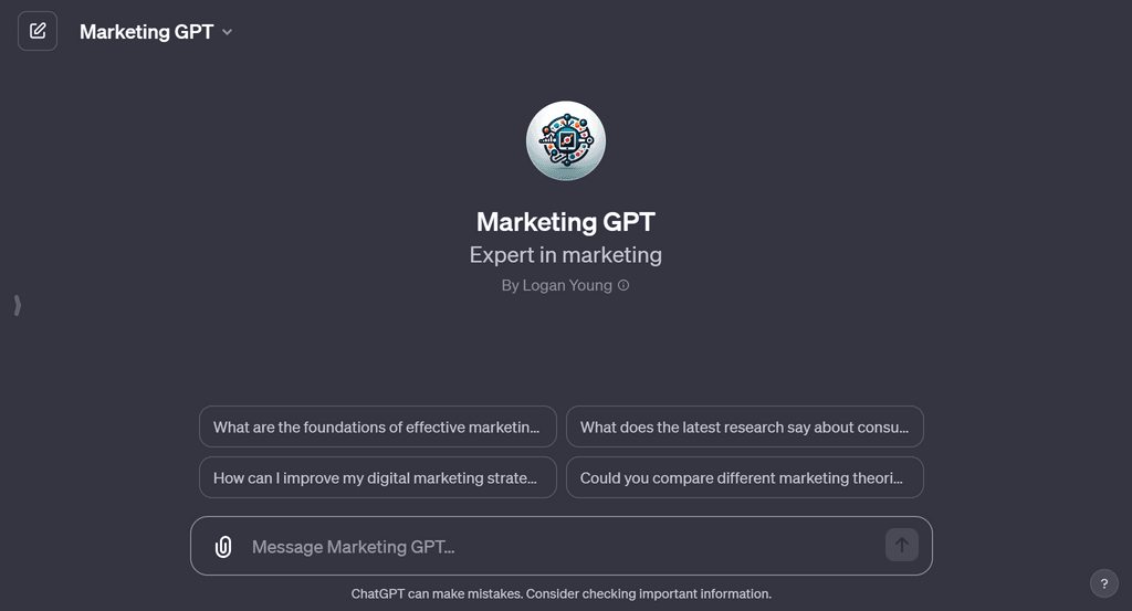 Marketing GPT initial screen