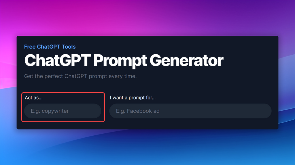 Specify role of ChatGPT prompt generator